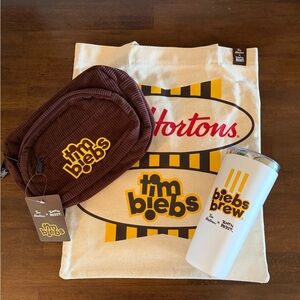 Tim Hortons Timbiebs Brew Tote, Tumbler & Brown Corduroy Belt Bag Set